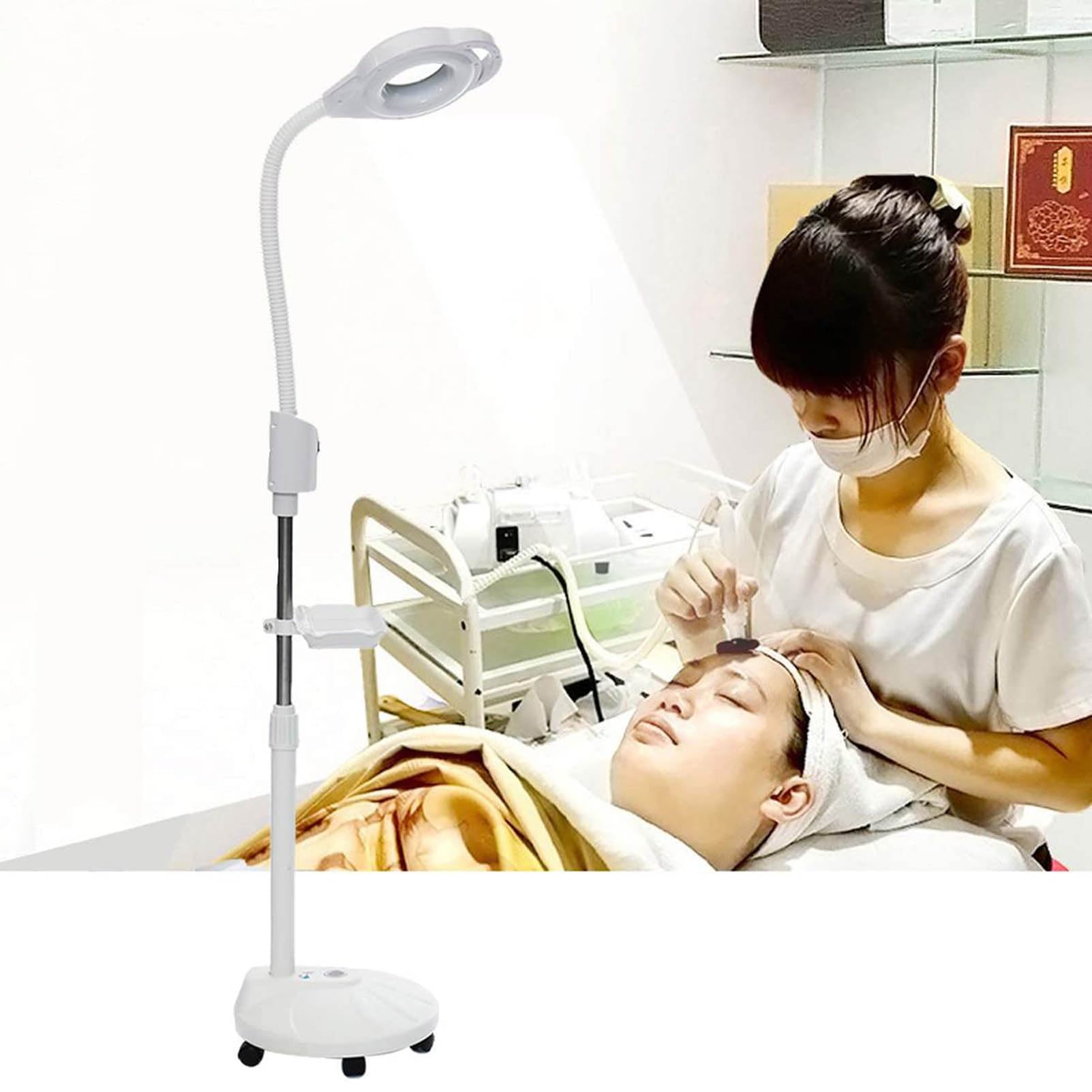 Lámpara Vertical con Lupa LED de Piso, lámpara de Belleza, Lupa con Clip Vertical, Soporte para Piso, lámpara con Lupa LED Ajustable luz de Lectura para el hogar Oficina Belleza Tatuaje