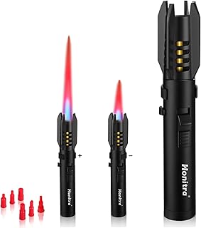 Torch Lighters, Butane Lighters, Adjustable Jet Flame Torch Lighters, Windproof Refillable Gas Torch Lighter Long Lighter for Candle, Grill, BBQ, Fireworks(Butane Not Included) (Black)