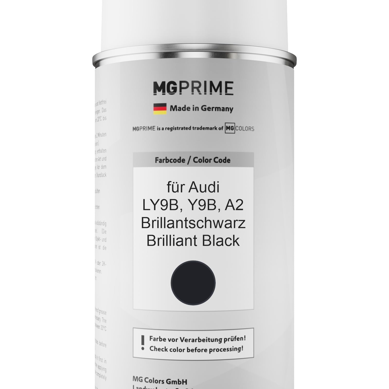 MG PRIME Autolack Spraydose für Audi LY9B / Y9B / A2 Brillantschwarz +2K