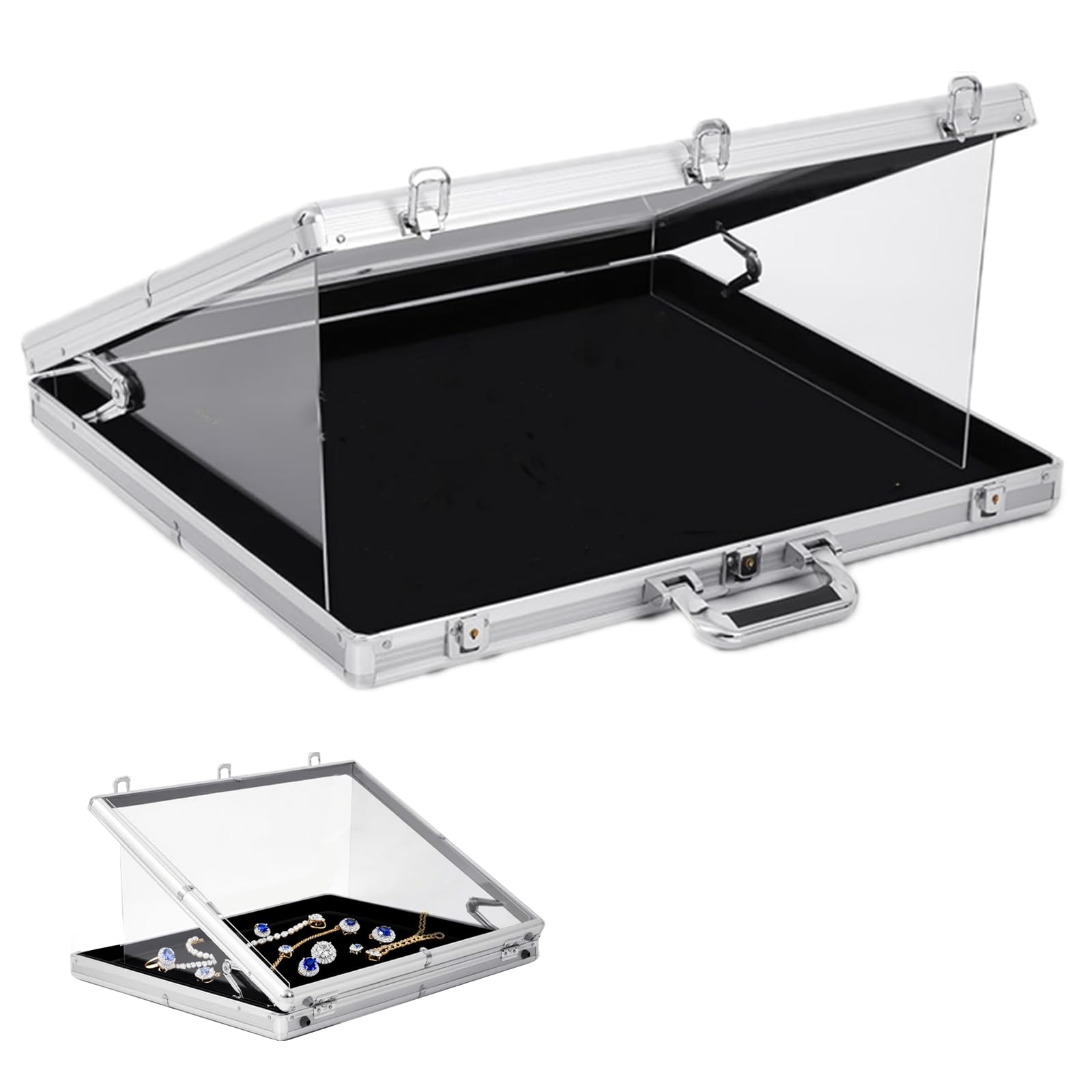 Photo 1 of *** MINOR DAMAGE TO LID AND THE WAY IT CLOSES*** Trade Show Display Case, Clear Acrylic Showcase, 34"x22" Portable Display Case, Aluminum Sports Card Case with Locks for Cards, Craft Collection and Jewelry