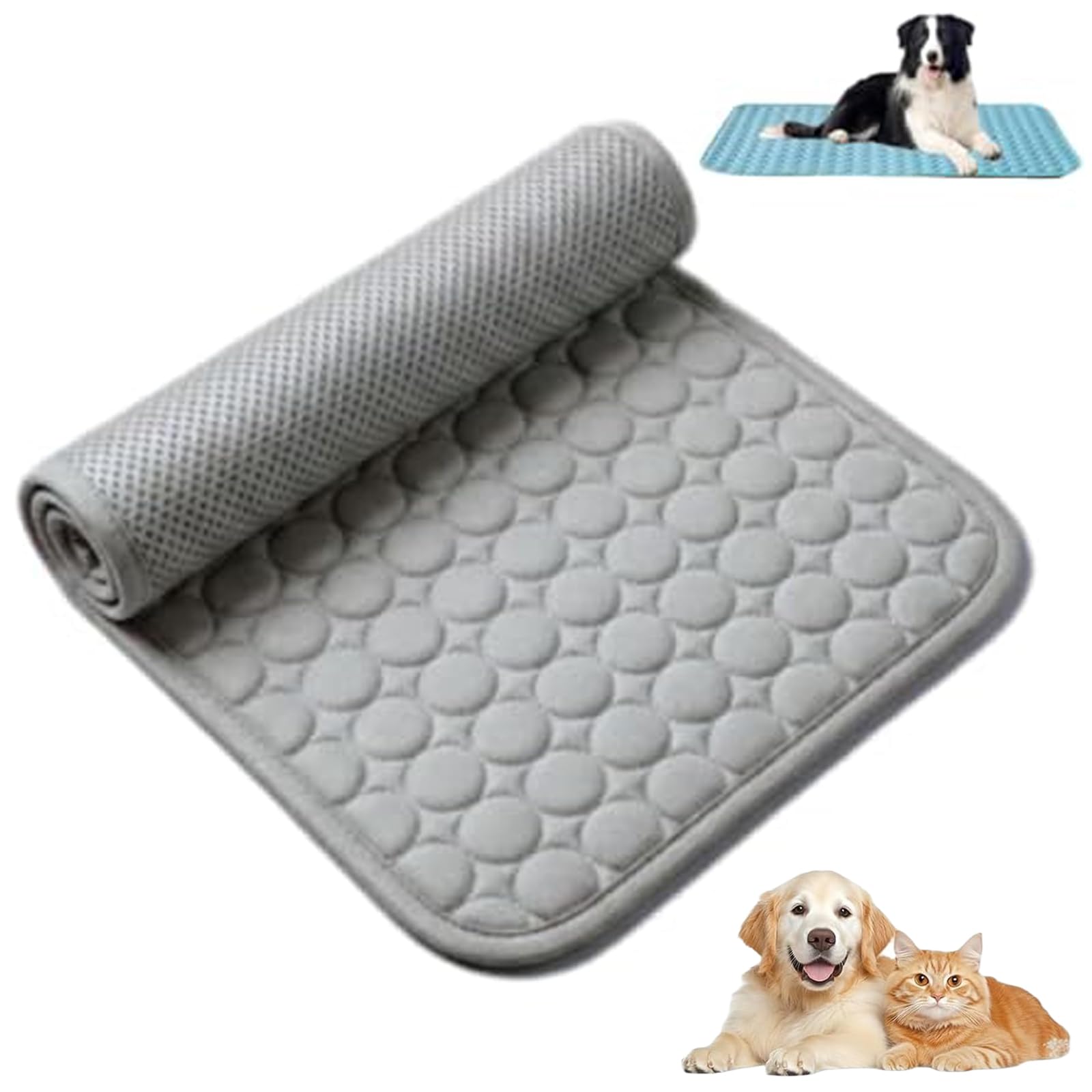 Arctic Cooling Dog Mat, Ice Silk Breathable Pet Cooling Mat for Crates Sofas & Summer Garden Relaxation (Gray,XXL)