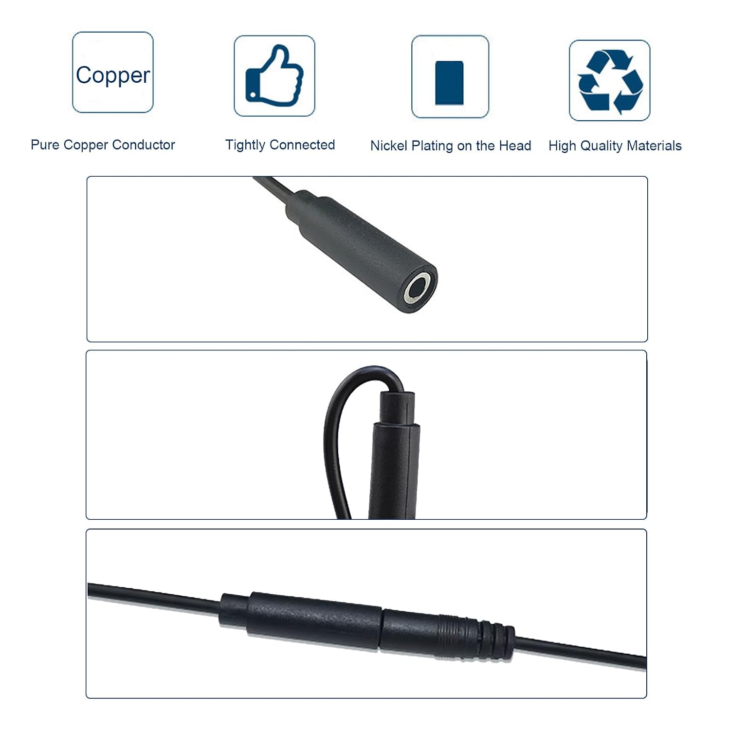 3PCS 0.3M/1FT 6.35mm Female Plug Open End，6.35mm Speaker Wire to Aux 1/4 TS Cable for Replacement 2 Pole Jack Cable Wire