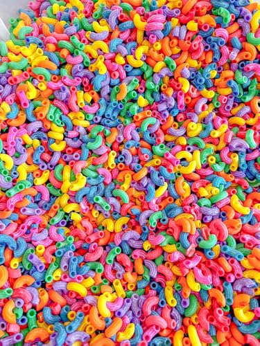 2 cups of rainbow pasta sensory bin filler for sensory table - elbow noodles