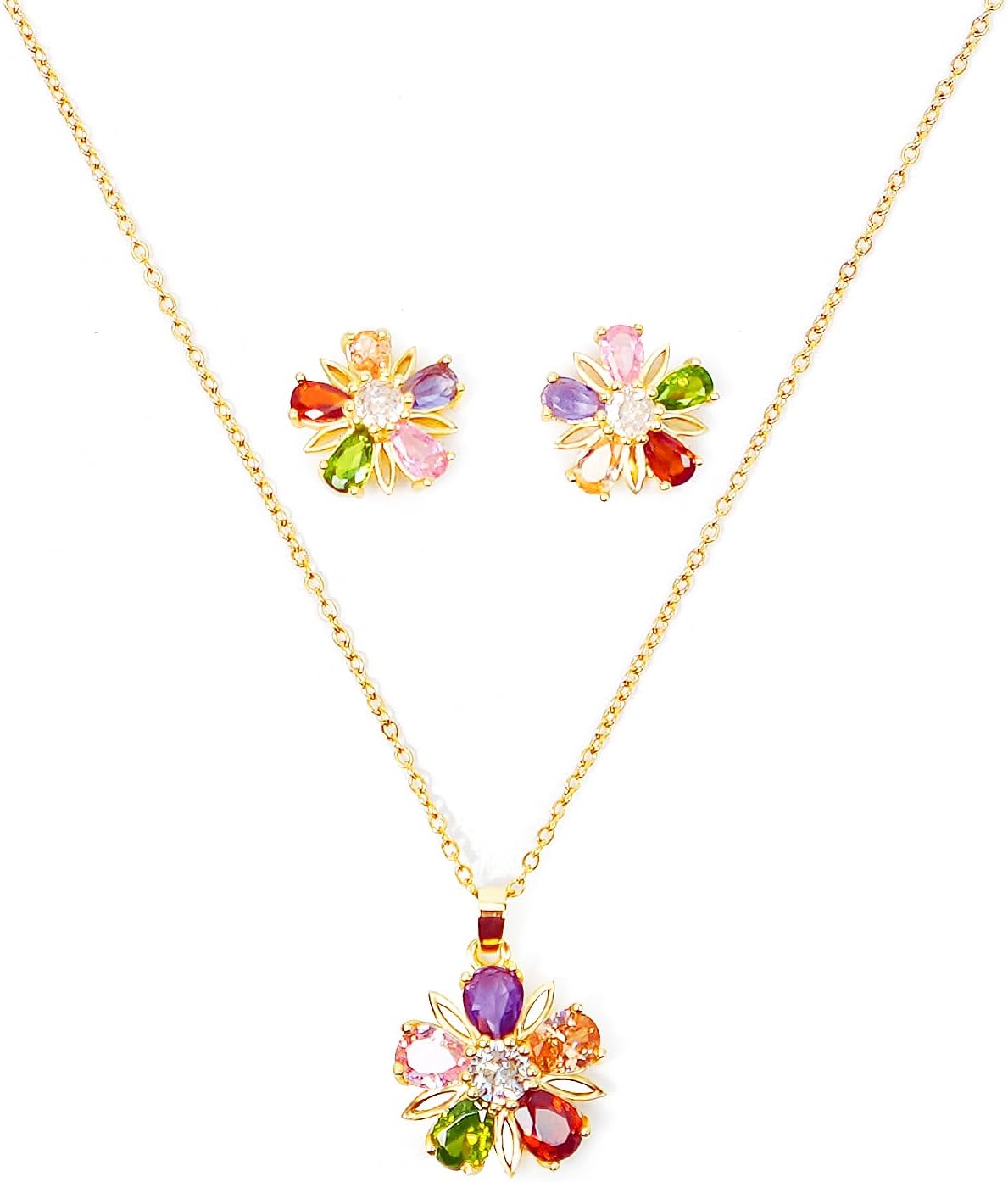 Jewelry Sets for Women, Necklace and Earring Sets for Women, Birthstone Jewelry, Synthetic Gemstone, Pendant Necklace, Stud Earrings, Silver Jewelry or Gold Flash