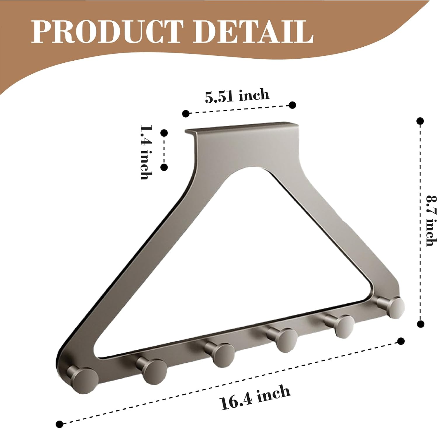 Over Door Hooks, No Drill Silent Use 6 Hooks for Towels & Clothes, Modern Matte Metal 8.7 inch (Gunmetal Gray, Regular)