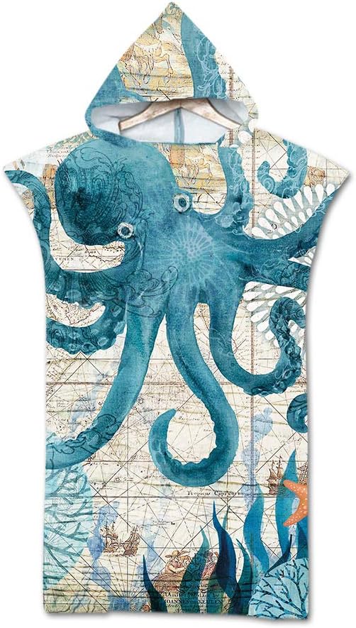 Hooded Beach Towel Swimming Changing Robe Adults Large Microfiber Surf Poncho Compact Blanket with Hood,Pattern 1