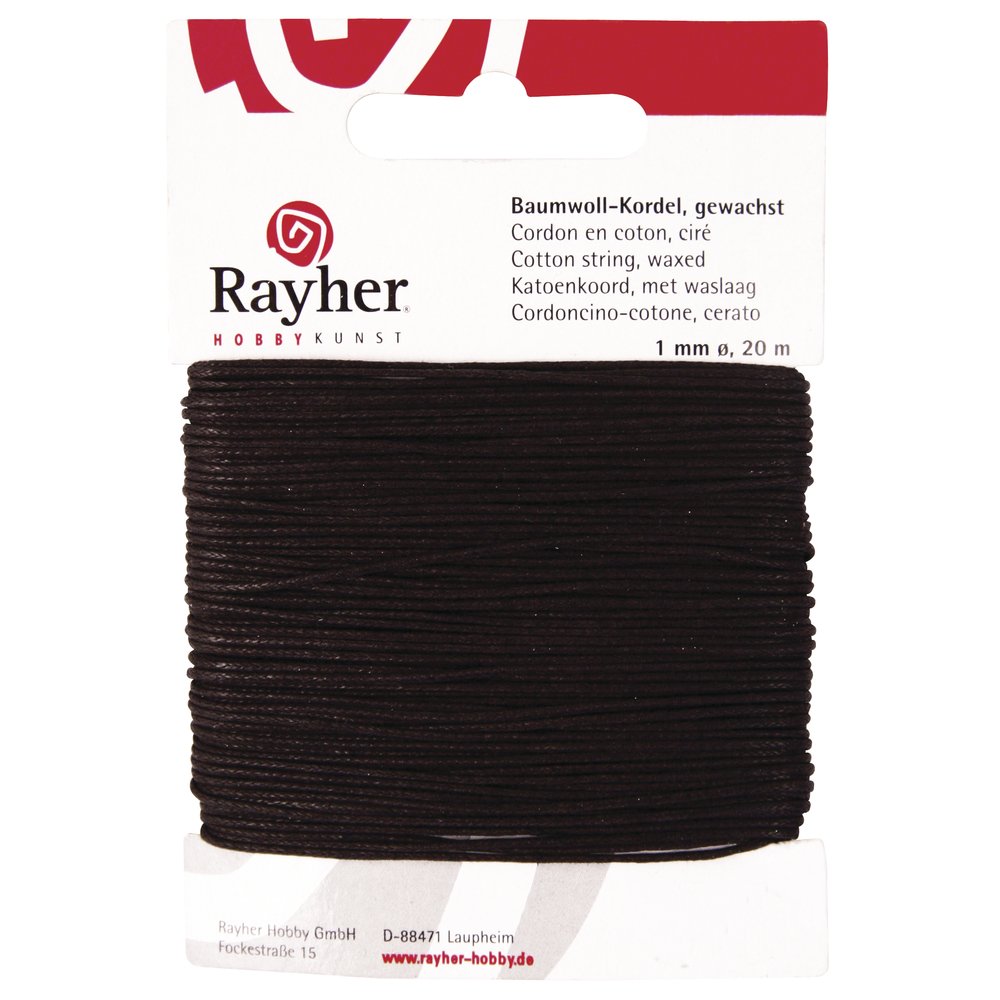 RAYHER Hobby Rayher 5169105 Cotton Cord Waxed 1 mm 20 m Dark Brown