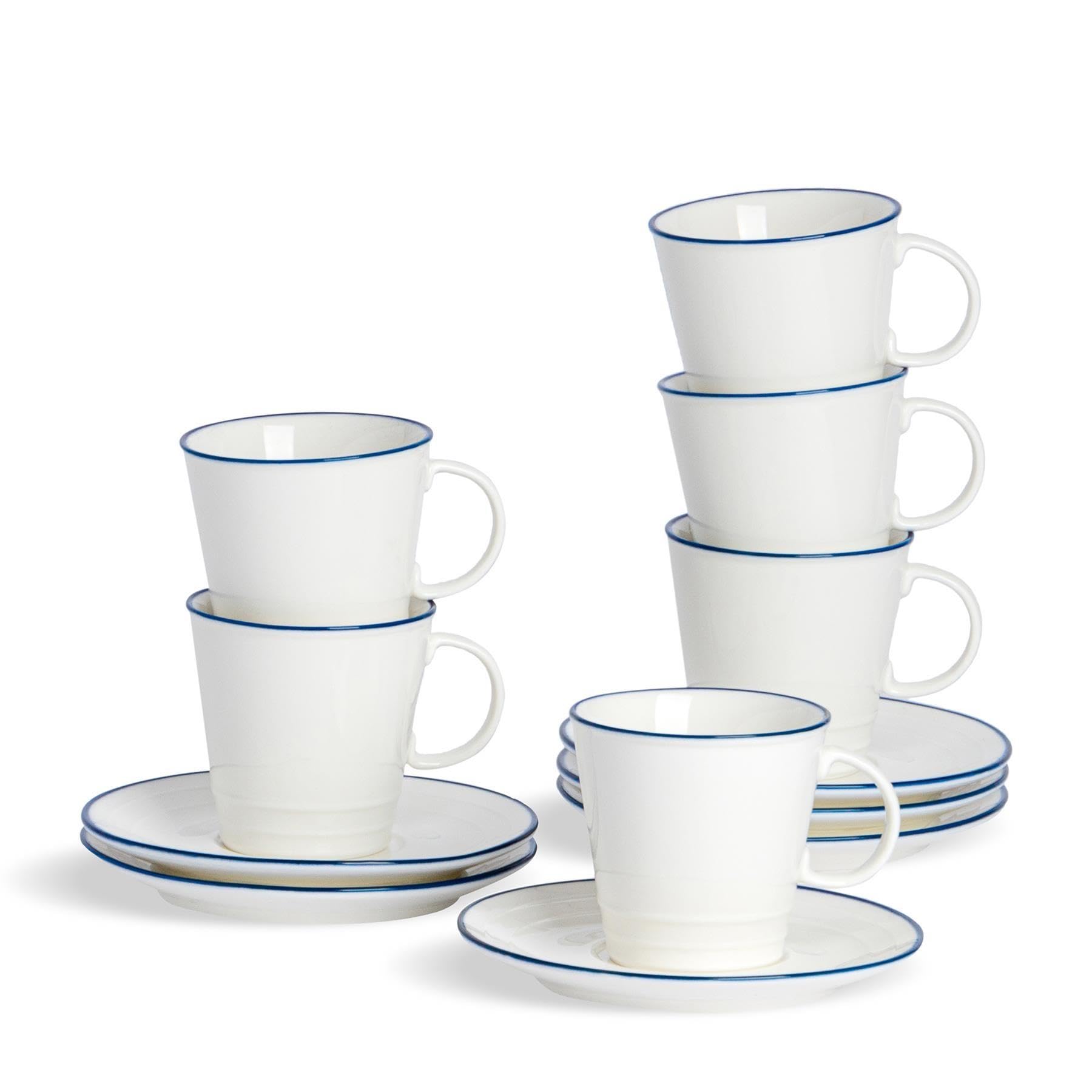 Nicola Spring 12 Piece White Farmhouse Espresso Cup & Saucer Set90Ml from B&Q