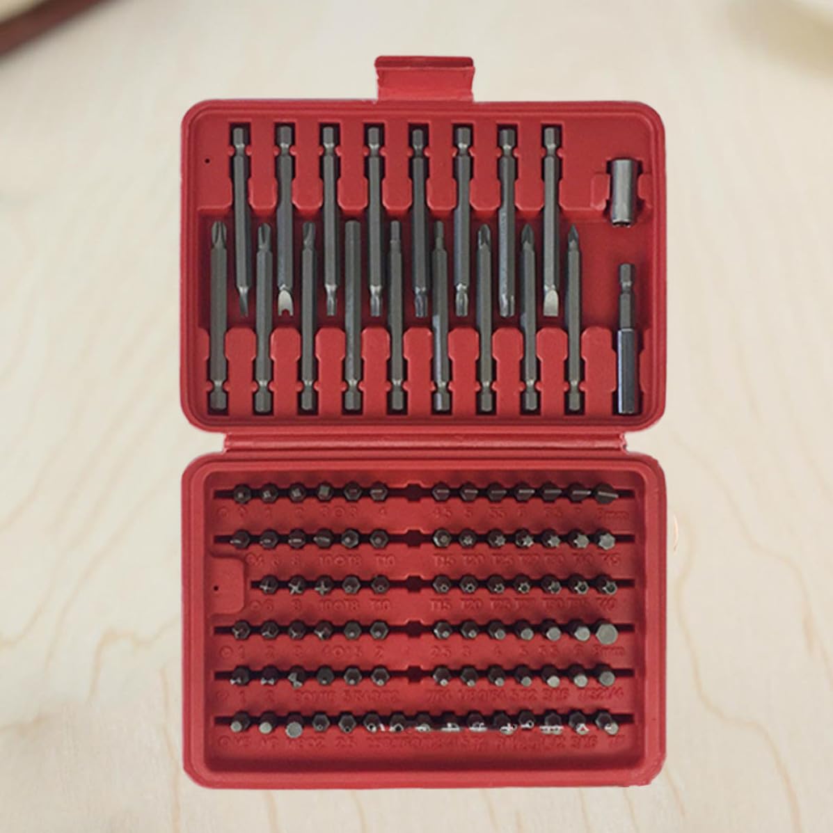 Générique Ensemble D'embouts de Tournevis 98pcs en Métal Rouge Résistance la Corrosion, Rangement Facile Boîte Moulée pour Réparation et Bricolage