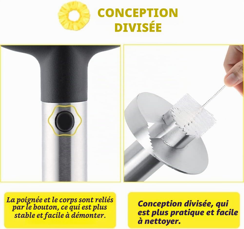 Coupe Ananas Decoupe Ananas en Acier Inoxydable, Éplucheur d'ananas, Outil pour la Maison, la Cuisine, avec Lame Tranchante pour les Anneaux de Fruits Coupés en Cubes