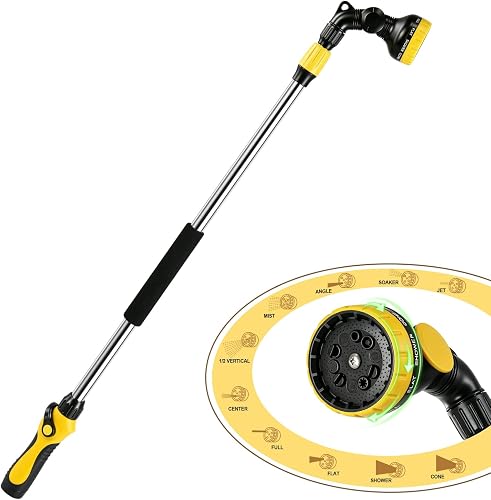 Watering Wand,Watering Wand for Garden Hose 35"- 55"/10 Spray Patterns & 180° Swivel Head/Thumb Flow Control/for Hanging Baskets/High Shrubs & Patio Plants