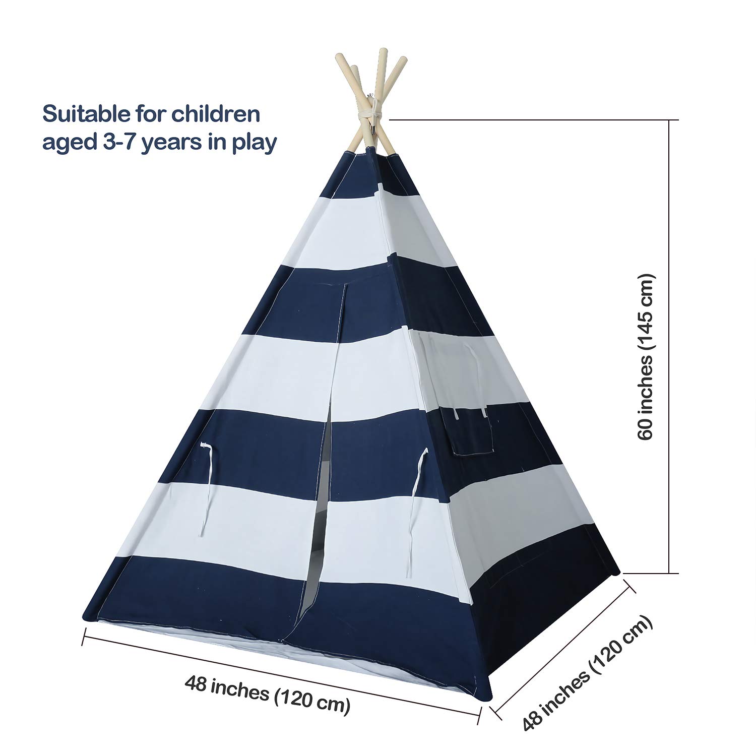 Kids Teepee Tent for Boys Navy White Stripe Teepee Tent Indian Canvas Tents for Toddlers Indoor Playhouse Play Tent for Kids