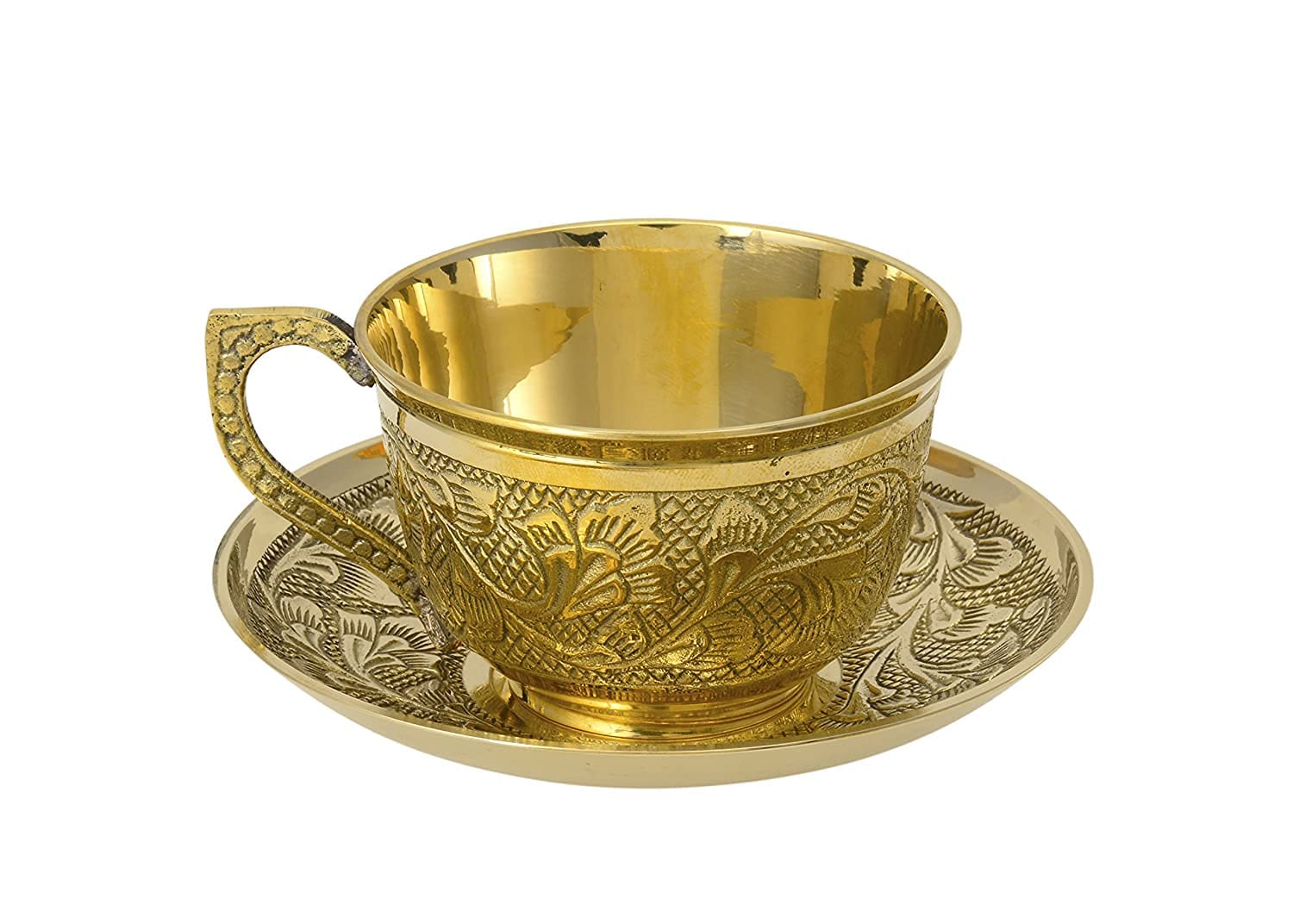 S.L Pure Brass Cup & Saucer Utensil Set with 5Cup & 5 Saucer - Image 2 thumbnail