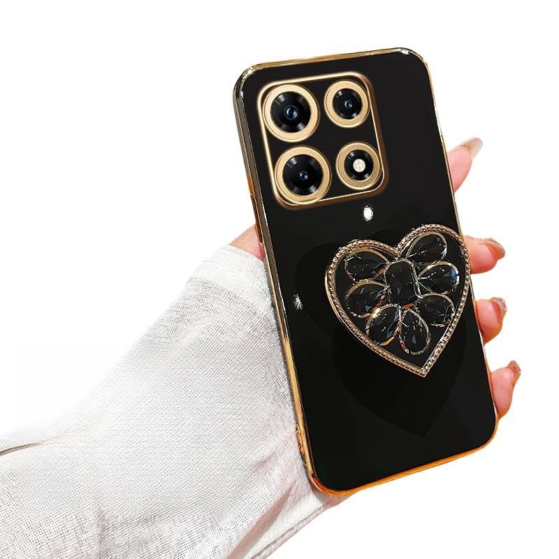 Silicone Case for Infinix Note 30 Pro Case, Soft Cute Love-Heart Stand Holder Luxury Bling Plating Shockproof Shell for Women Men Bumper Protective
