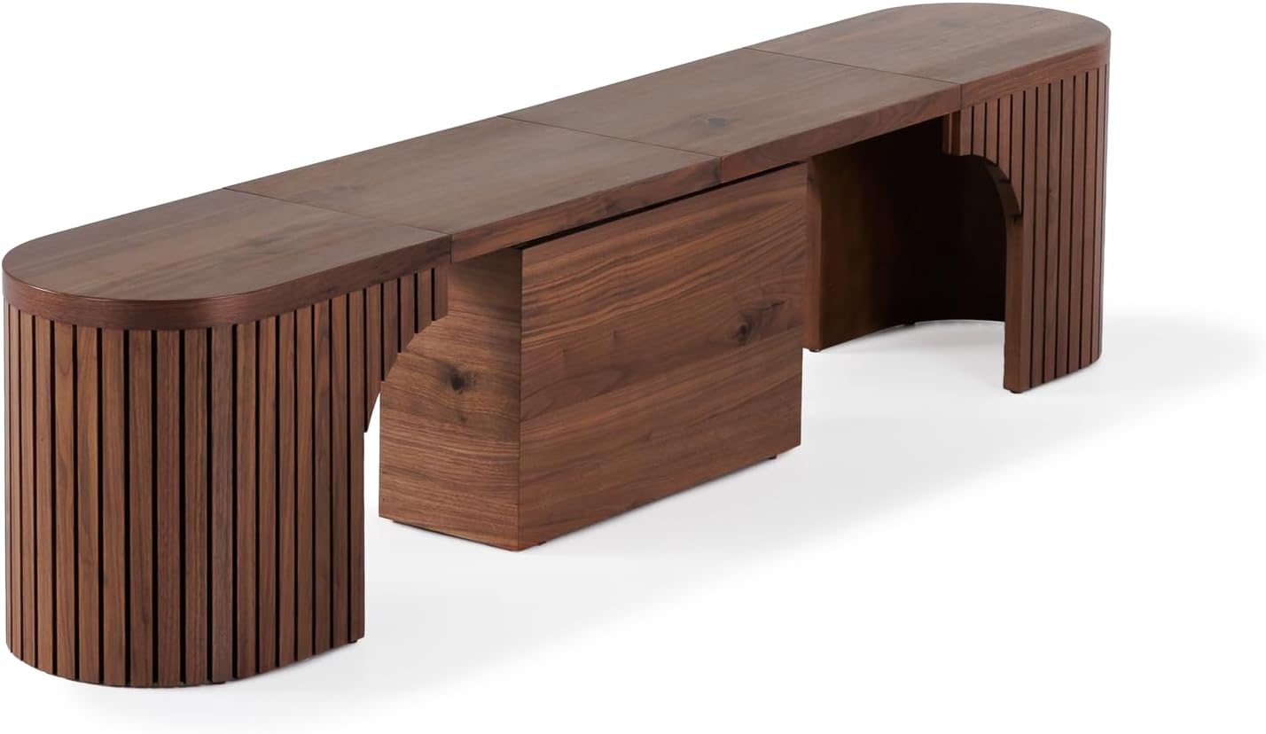 Transformer Table - Round Dining Bench, Extendable Solid Wood (39"-103"), Seats up to 4, Modern Space Saving Round Bench for Kitchen & Dining, Fully Assembled (Royal Brown)