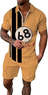 DDDHL Ternos masculinos de ajuste regular masculino com estampa esportiva colorida manga curta com zíper conjunto de shorts verão casual roupas urbanas, Amarelo, XXG