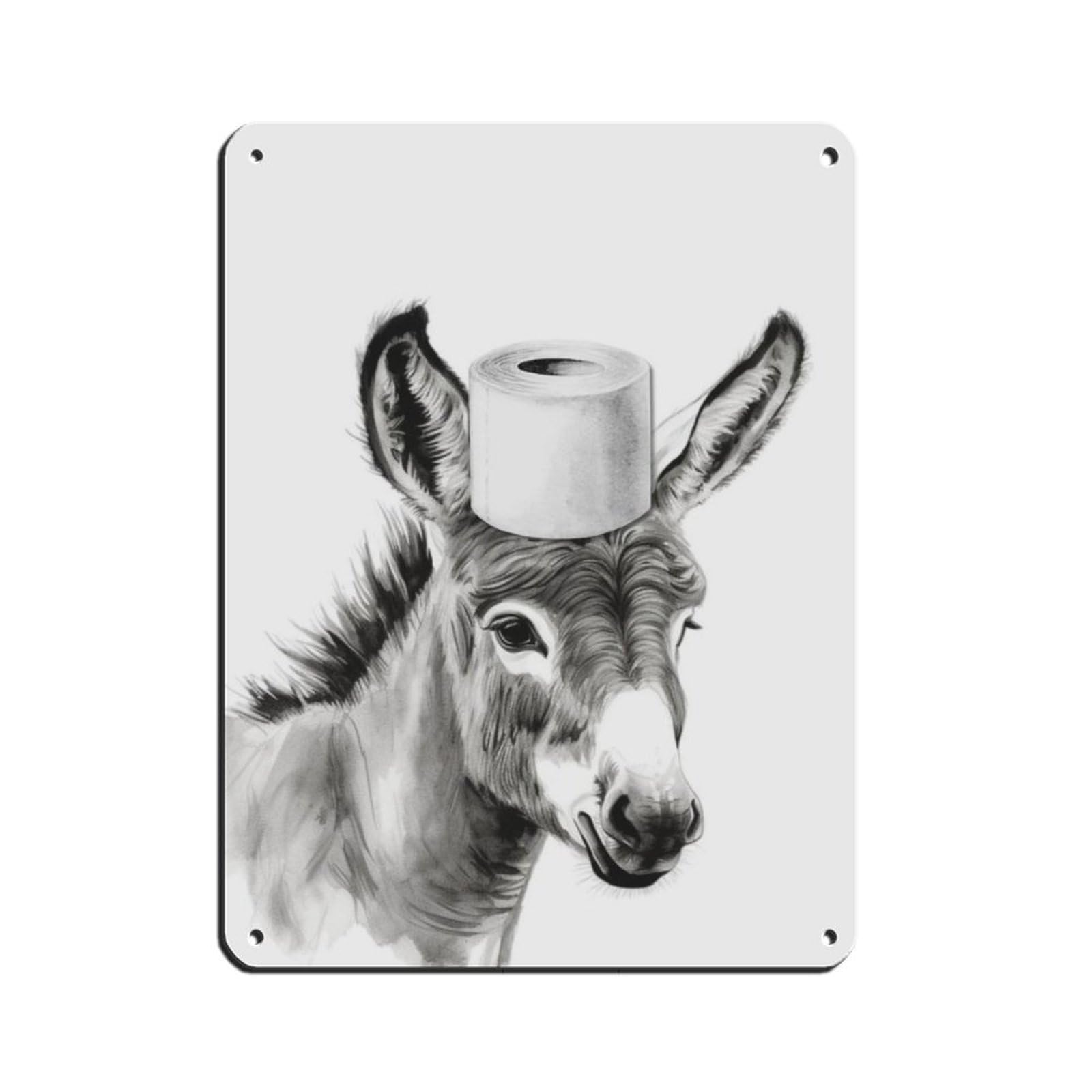 Bathroom Art, Donkey Burro, Toilet Paper Tin Sign Vintage Metal Pub Club Cafe Bar Home Wall Art Decoration Poster Retro 12x16inch(30x40cm)