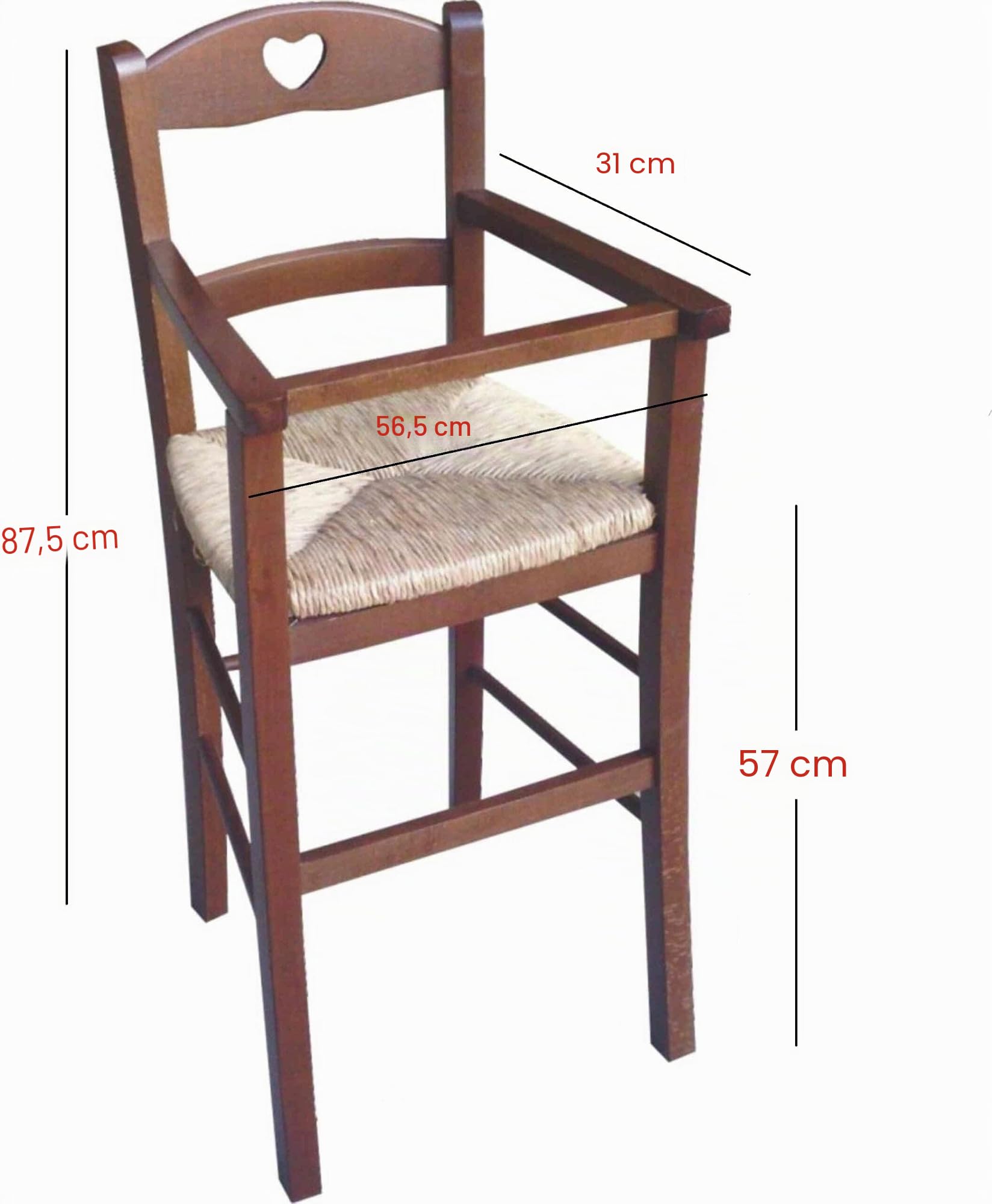 Trona de madera de nogal con protección + asiento de paja
