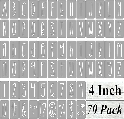 Miniatura 13 de Plantillas de letras del alfabeto de 1 pulgada para pintar, paquete de 70 plantillas de letras y números con letreros para pintar sobre madera