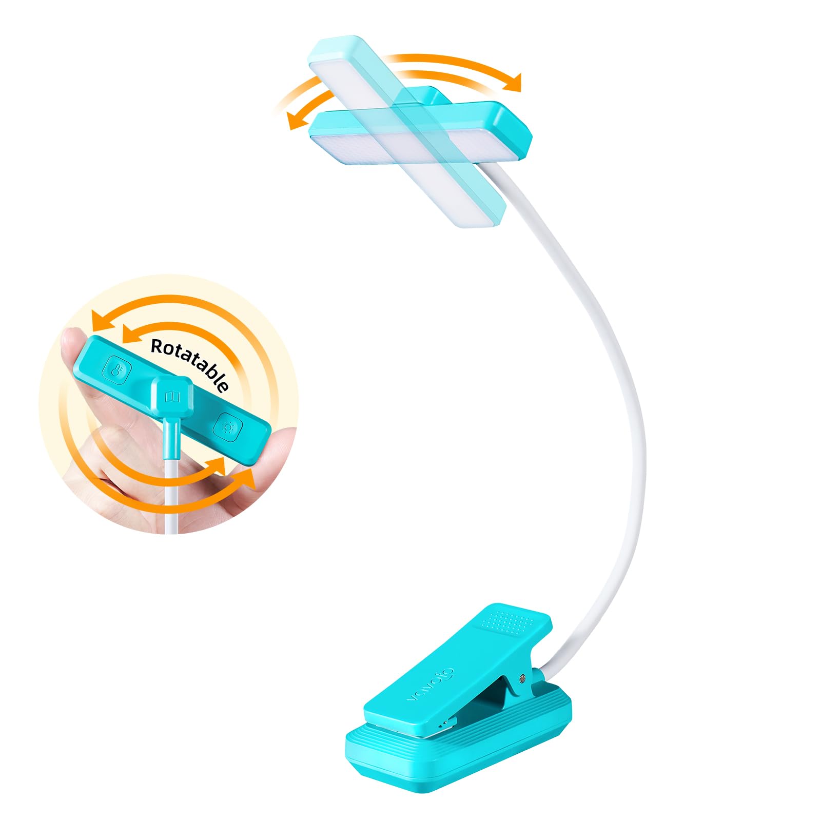 VAVOFO Rechargeable Book Light Rotatable 24 LEDs Reading Light 3-Color 9-Brightness Book Lamp Eye Cared 120Hrs Runtime Lightweight