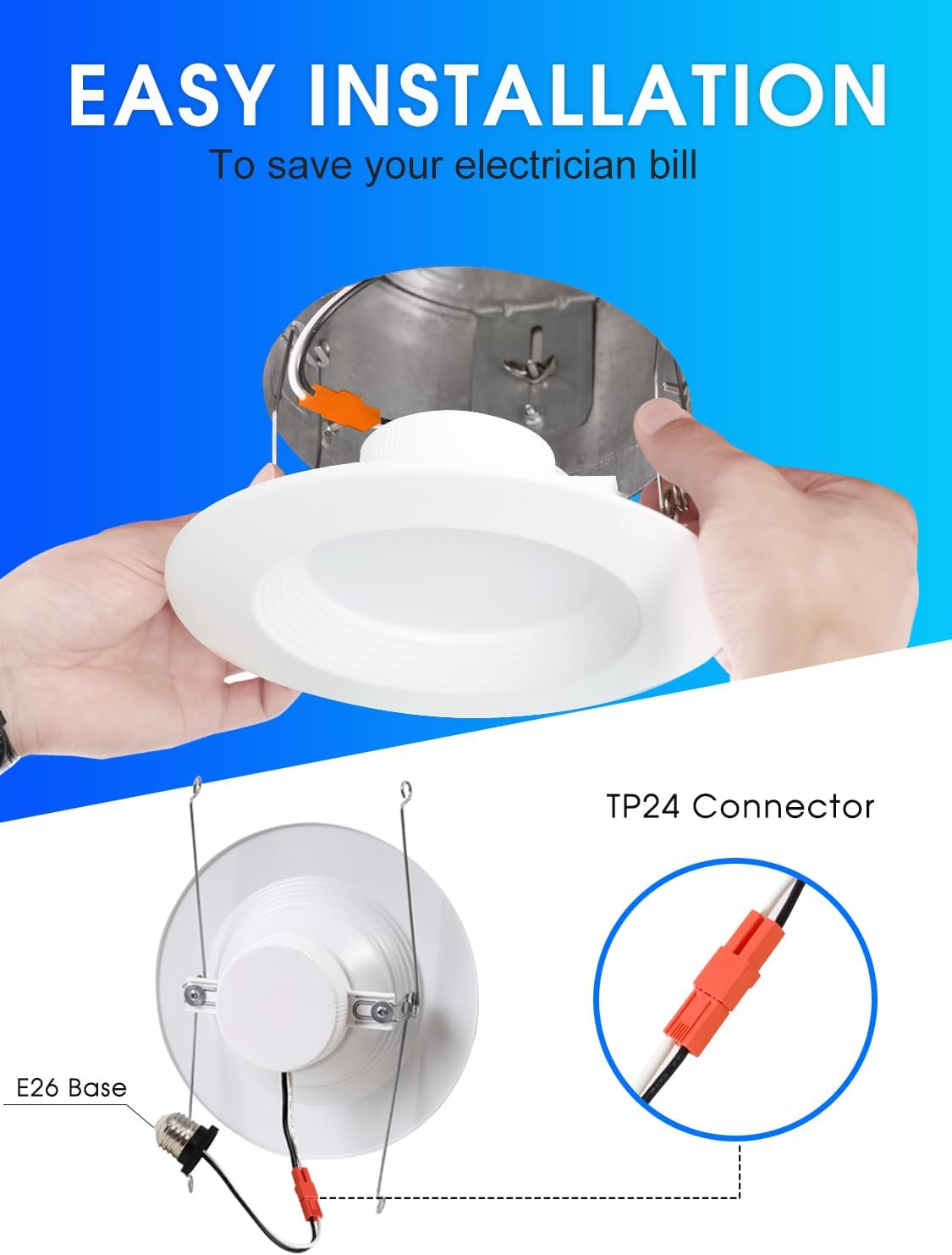Energetic 5/6 Inch LED Recessed Lighting, 1000LM, 5000K Daylight Downlight, 12W=150W, Dimmable LED Can Light, Simple Retrofit Installation, IC & Wet Rated, FCC & ETL Listed, 12 Pack