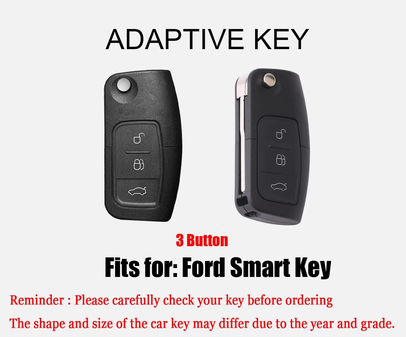 HIBEYO Key Fob Cover for Ford Focus 3 4 MK3 New Fiesta Mondeo Kuga Escape Ecosport Transit Car Key Cover for Ford Flip Folding 3 Button Accessories with Keychains-Gray