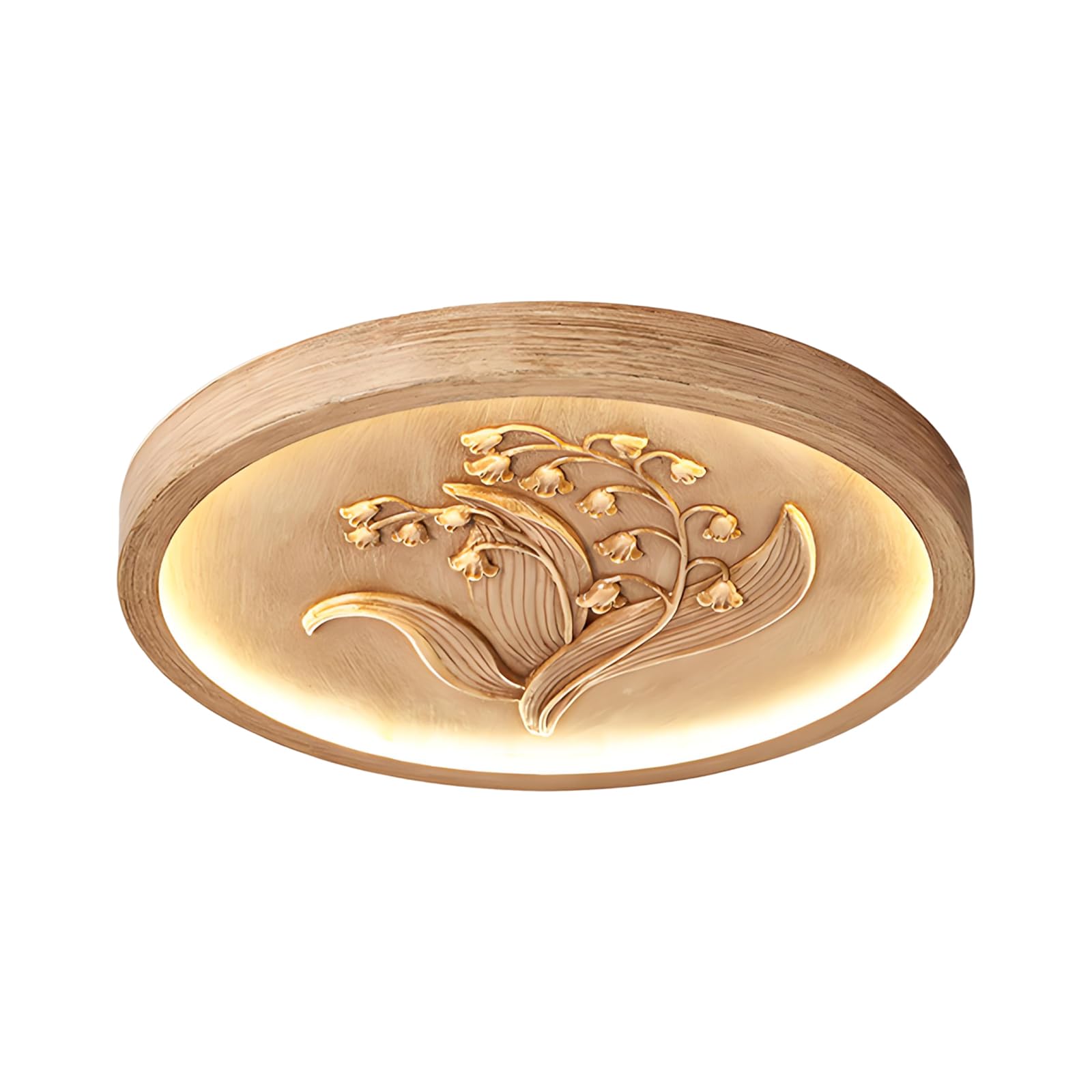 YNVIOZM Modern Wood Grain Finish Flush Mount Ceiling Light, Mid-Century Round LED Low Profile Close To Ceiling Lighting Fixtures For Kitchen Bedroom Bathroom Laundry Hallway Entryway Closet Living Roo
