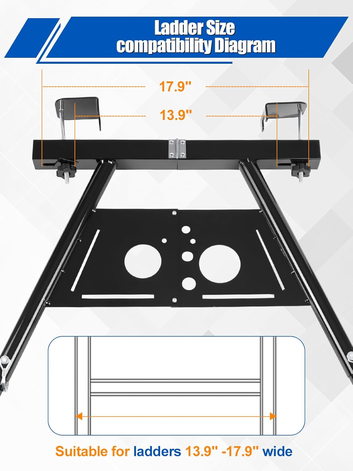 ladder stabilizer, extended ladder stabilizer for roof gutters, wall gutter ladder standoff, adjustable length 17-29", aluminium ladder accessory, withstand 300 lbs weight rating, folding