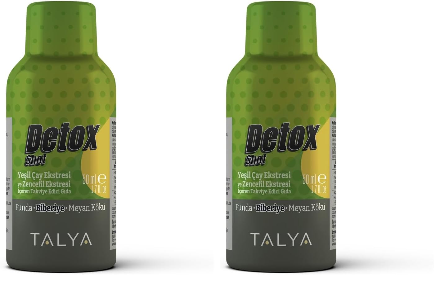 Talya Detox Shot Yeşilçay Ekstresi ve Zencefil Ekstresi İçeren Takviye Edici Gıda, 50 ml 2li paket