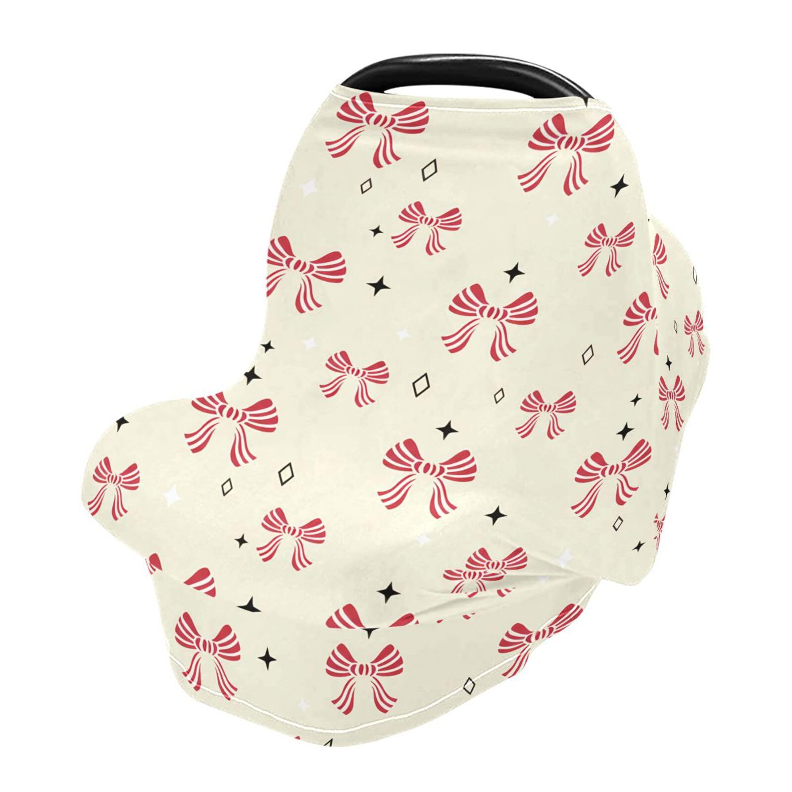 Bulletgxll White Striped Bows Car Seat Covers for Babies Breathable Nursing Breastfeeding Cover Multi-Use Infant Carseat Canopy and Stroller Cover for Boys Girls