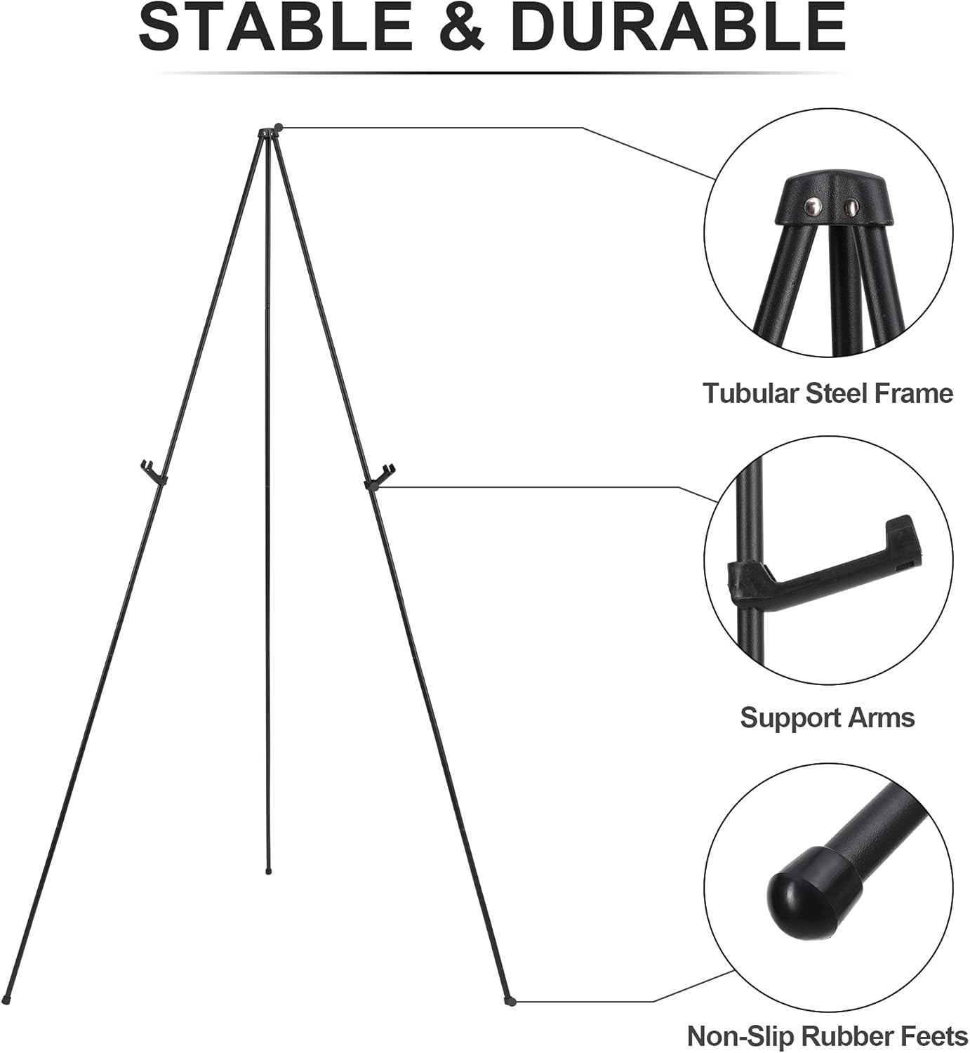 Easel Stand for Wedding Sign & Poster Display 63'' Portable Art Easel for Floor Adjustable Metal Easel Black