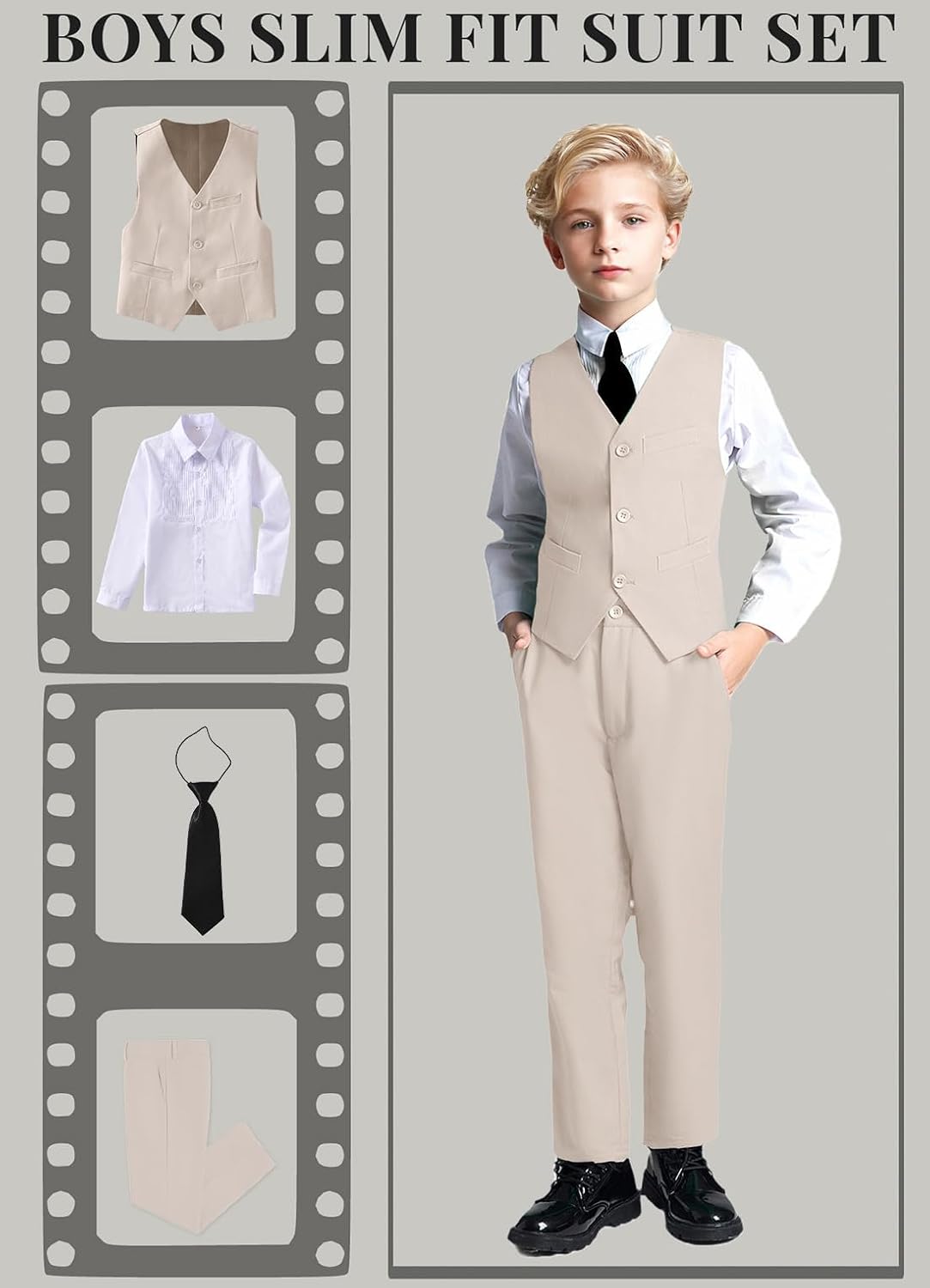 YuanLu Toddler Boys Formal Suits Set,Vest Pants Dress Shirt and Tie for Kids Boy Wedding Ring Bearer Oufit