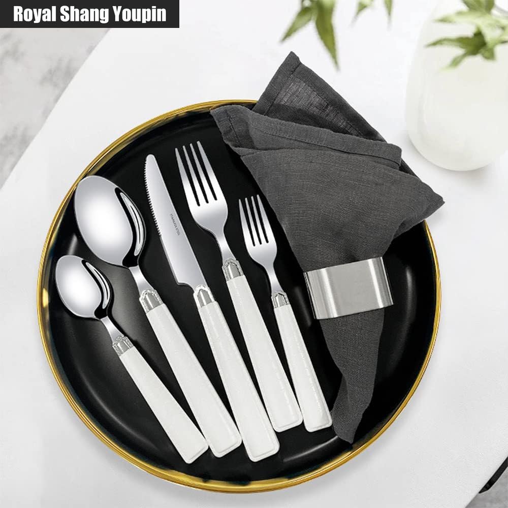Modello in Pelle ABS Maniglia Da Cucina Acciaio Inossidabile Posate Stoviglie Posate Set Di Posate Coltello Da Bistecca Forchetta Cucchiaio Cucchiaino (Marrone,20 pezzi)