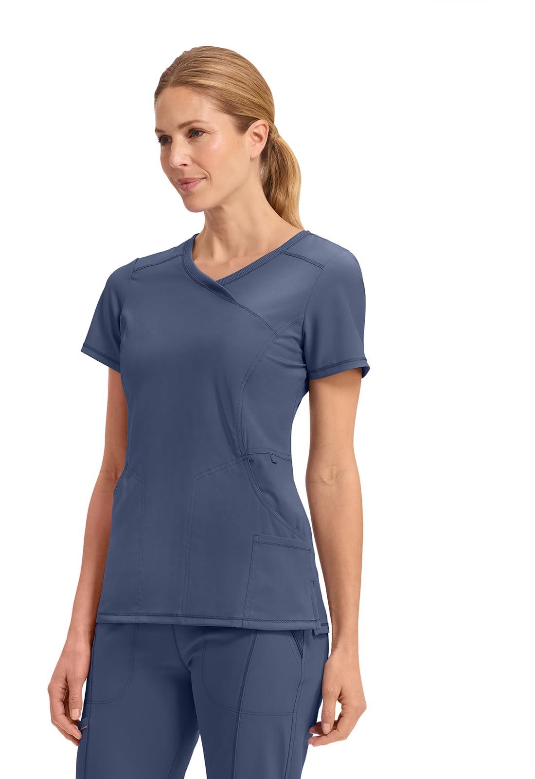 Infinity Damen Mock Wrap Scrubs Top Medizinisches Schlupfhemd