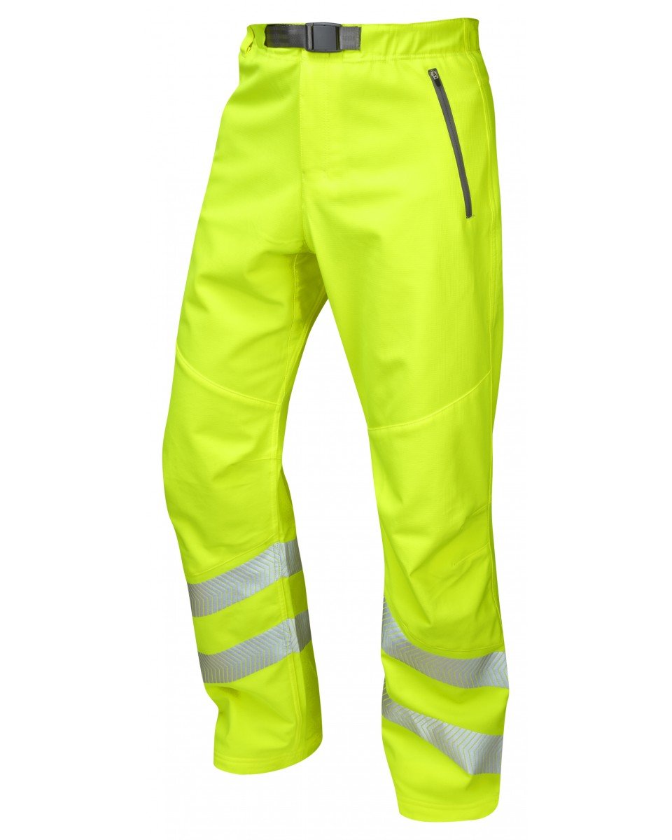Leo Workwear Landcross WT01 Hi-Vis Soft Shell Quick Drying Water Repellent Finish Stretchable Work Trouser, Small, Hi-Vis Yellow