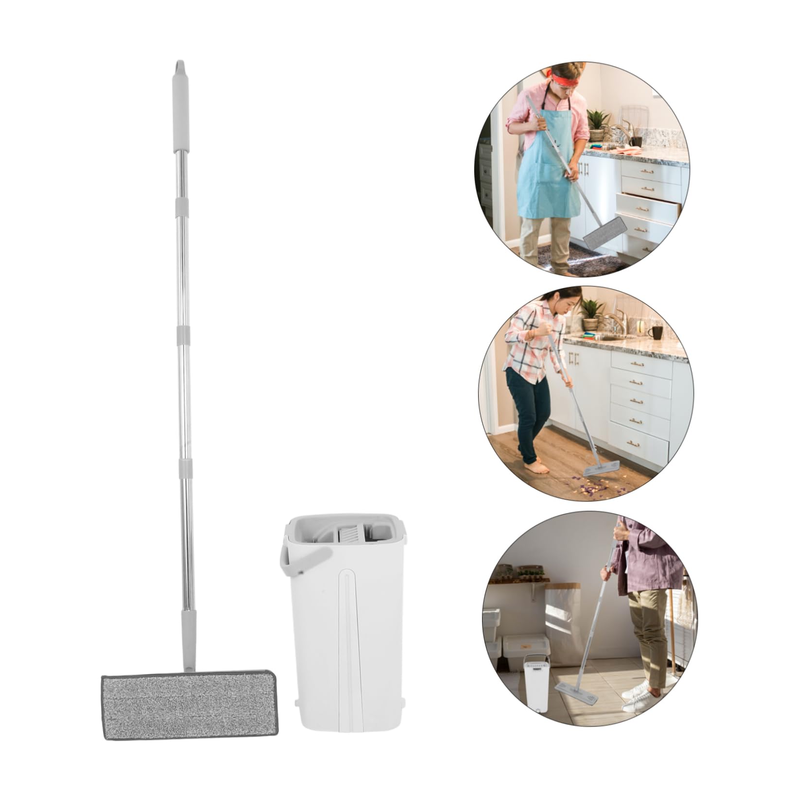 SHERCHPRY Trapeador Plano con Balde Mopa para Suelos De Baldosas Limpiador De Suelos Uso Doméstico Cocinas y Baños Material Blanco Función Seca y Húmeda