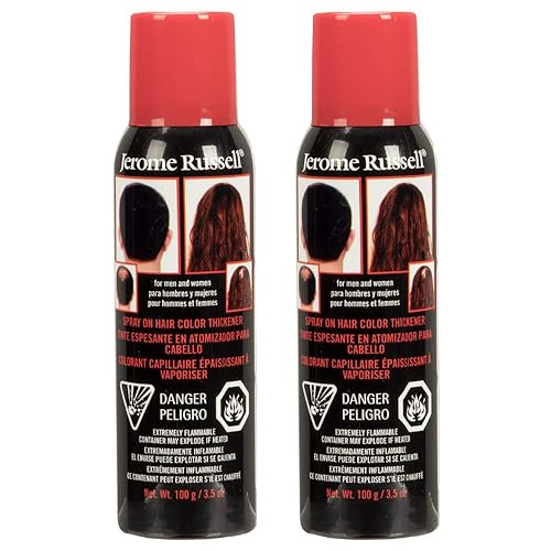 Jerome Russell Espesante de cabello castaño oscuro en aerosol, para cabello fino y adelgazante, oculta puntos calvos, oculta el crecimiento de