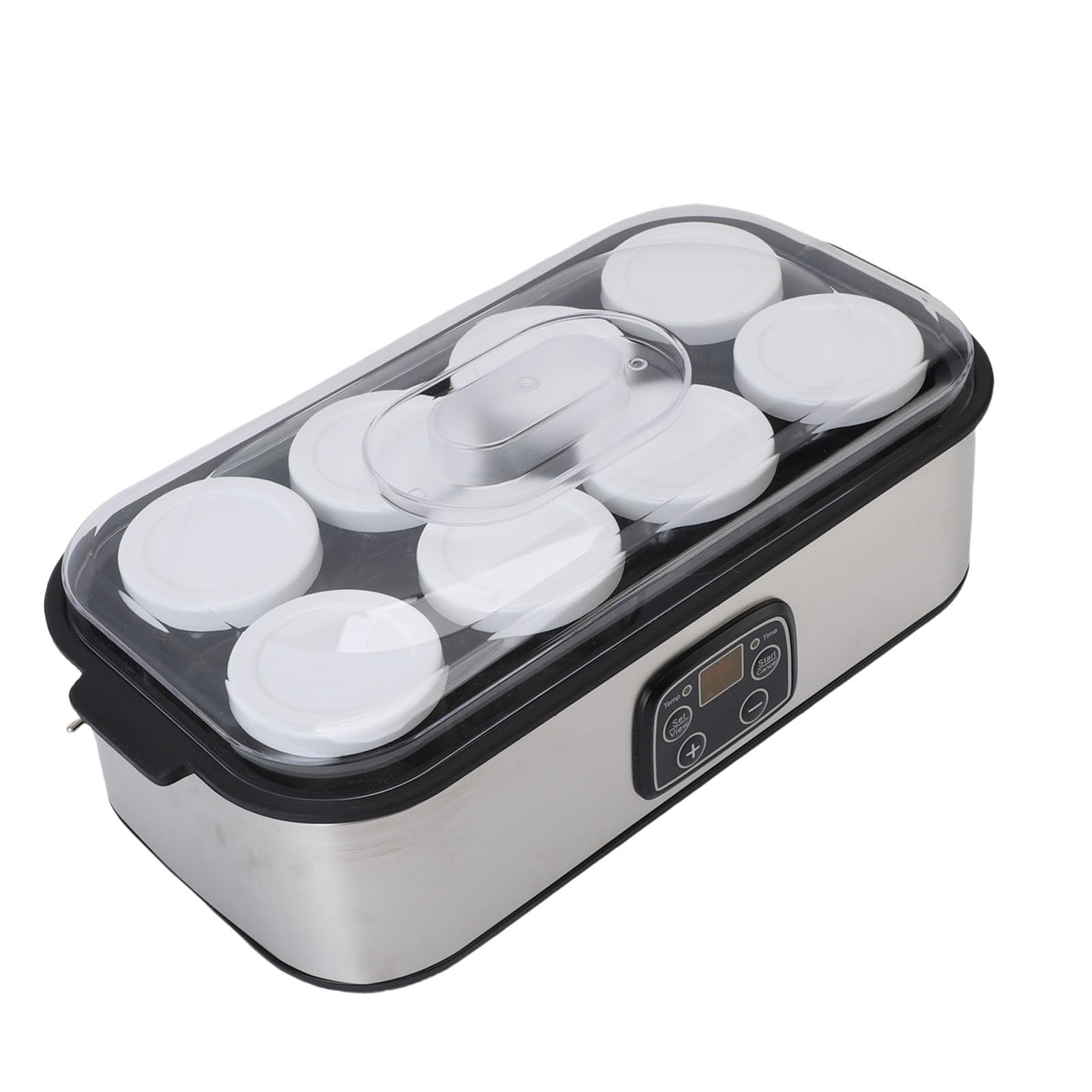 Fdit Máquina Yogurtera Automática 8 Tarros de Vidrio 180ml Cada Temporizador 48H Pantalla LCD Acero Inoxidable Control Automático de Temperatura para Yogur Casero (Enchufe europeo 220V)