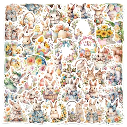 50PCS Easter Rabbit Scrapbooking Stickers Scrapbook Supplies Bunny Stickers for Water Bottle Helmet Laptop Phone Journaling Junk Journal DIY Crafts and Decorative