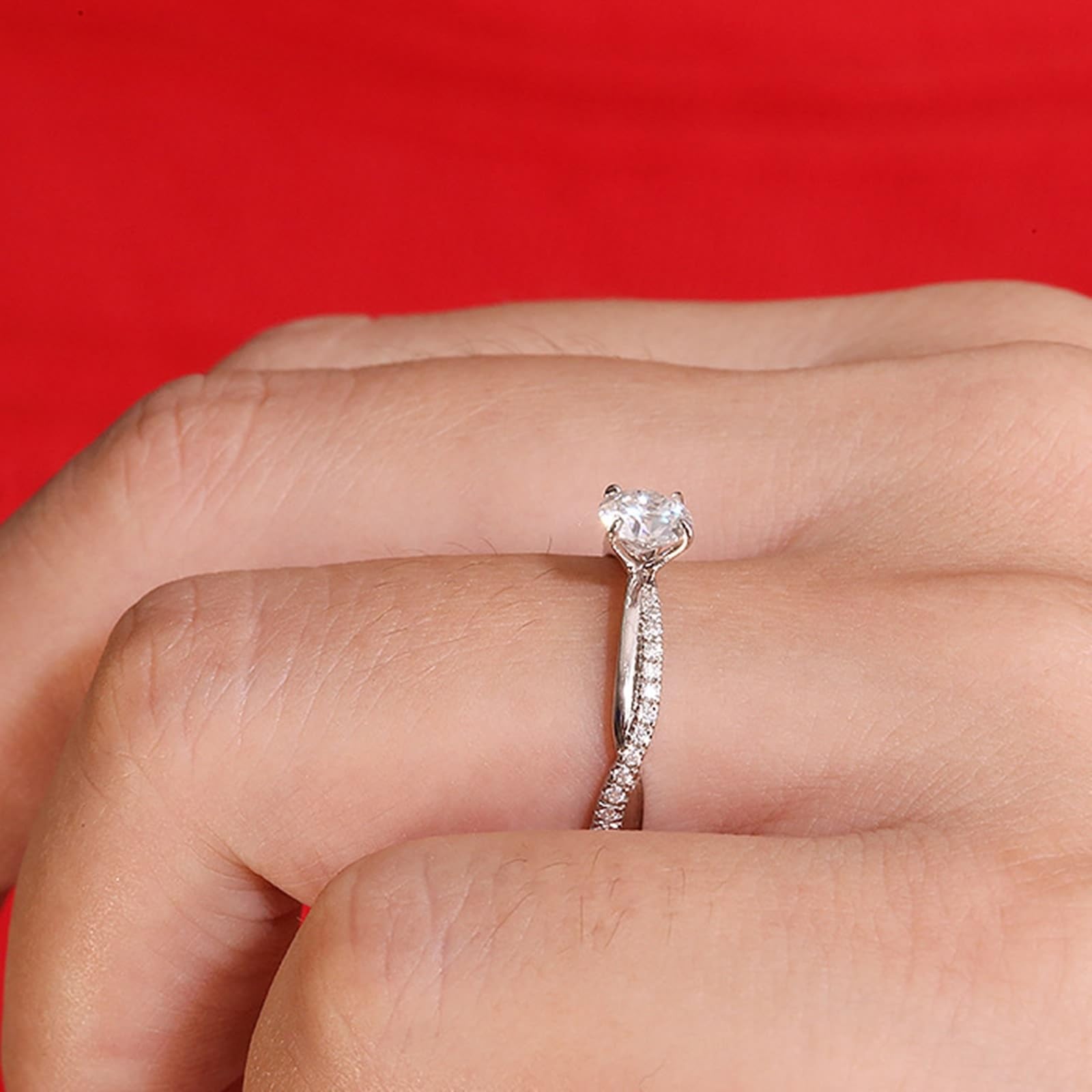 Anillos de boda de oro de 14 K/18 quilates para mujer, corte redondo, elegante, 0.5 quilates, anillo de compromiso de diamante cultivado en laboratorio para ella