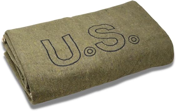 M MCGUIRE GEAR Military Style Wool Camping Survival First Aid Blanket, 64" x 90", Embroidered USA Logo, Olive Drab