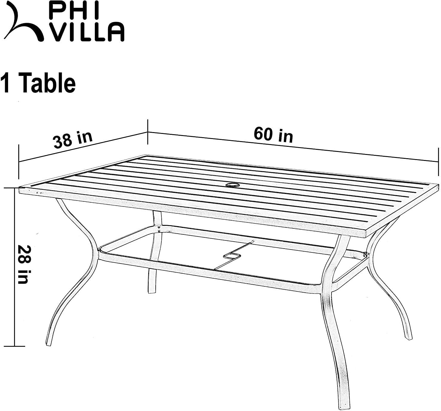 PHI VILLA Outdoor Patio Dining Table, 60 Inches Large Rectangle Dining