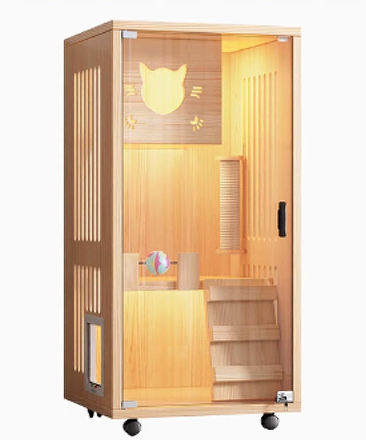 Cat Cage Wood, Cat House, Enclosed Cat Playpen, Cat Enclosures Indoor, Cat Crate with Universal Wheels for Rabbits, Small Animals(Gray)
