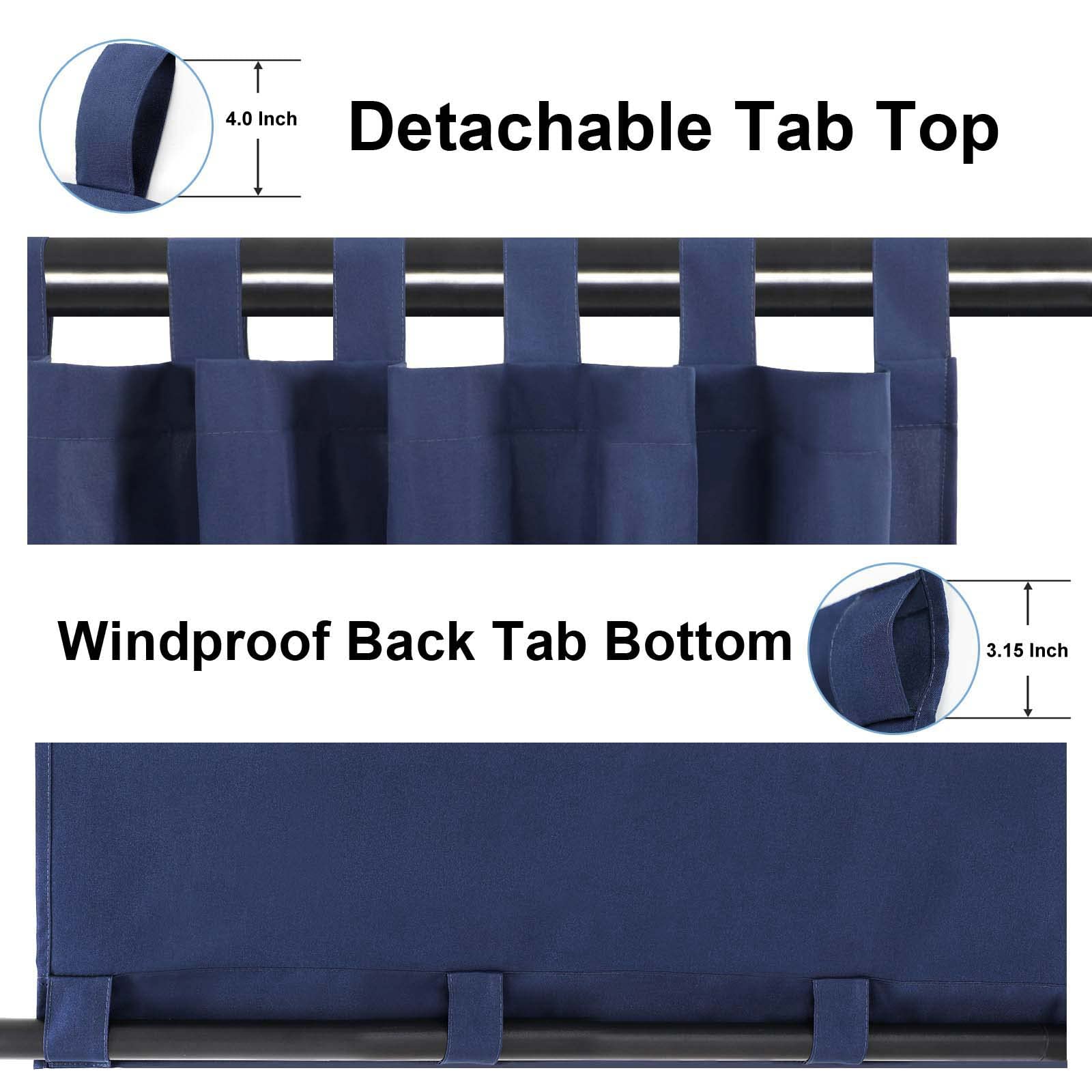 OutdoorLines OutdoorLines Waterproof Outdoor Curtains for Patio - Windproof Tab Top Gazebo Curtain Panels - Privacy Sun Blocking Outside Curtain Set for Porch, Pergola and Cabana 54 x 96 inch, Navy Blue, 2 Panels in use