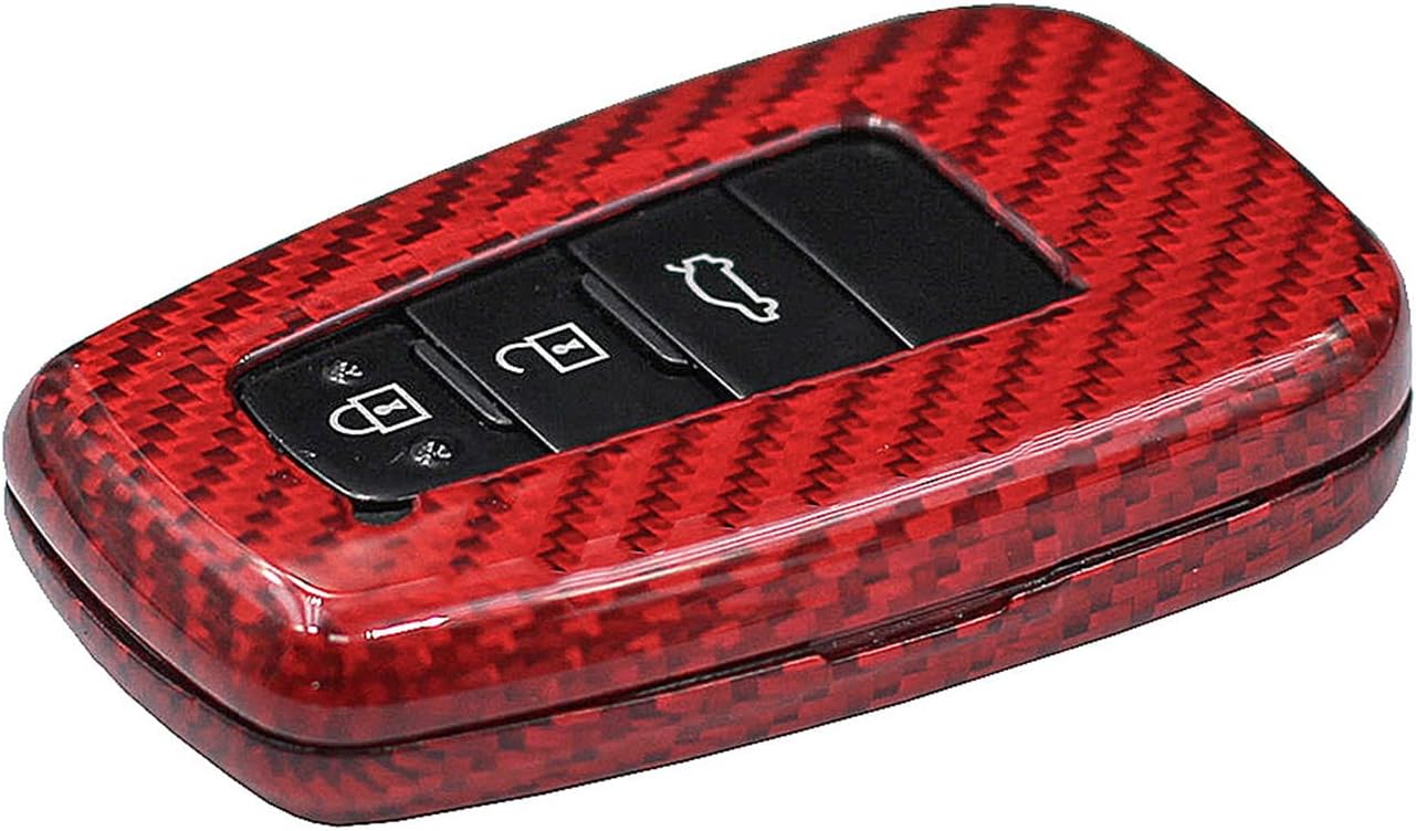 Genuine Carbon Fiber Key Fob Cover for Toyota 86 GT86 Avalon C-HR Camry Corolla Highlander Land Cruiser Prado Prius RAV4 2016-2023 Smart Car Remote Key Fob Case - for Horizontal Logo - Red