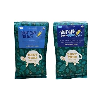 Half the Buzz, All the Flavor, Organic Half-Caff Coffee, Gourmet Whole Bean, Bent Tree Coffee Roasters, Medium Roast, Dark Roast,12oz, 2 pack