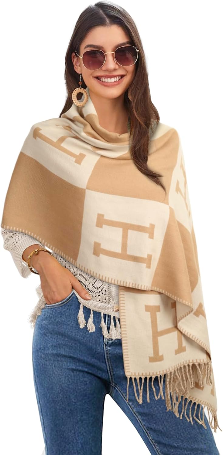 Relang Scarfs for Women Pashmina Silky Shawl Wrap for Evening Dressing Blanket Open Front Poncho Cape - Image 3