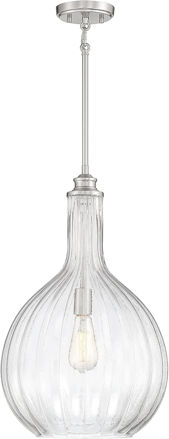 Savoy House 7-2255-1-89 Brandon Industrial Clear Fluted Glass Pendant, 1-Light 60 Watt, 22" H x 14" W, Matte Black