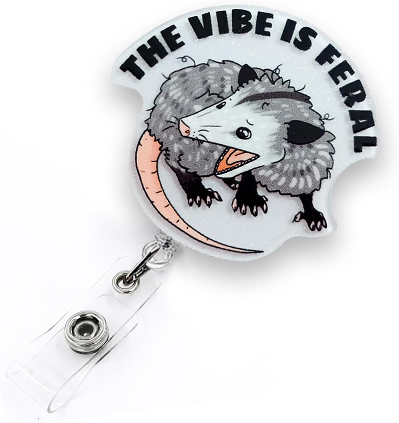 The Vibe is Feral Badge Reel Retractable, Funny Possum Badge Reel for Nurse Nursing Student RN CNA Medical Worker & Teacher, Opossum Lovers ID Badge Holder with Alligator Clip & 24” Durable Nylon Cord