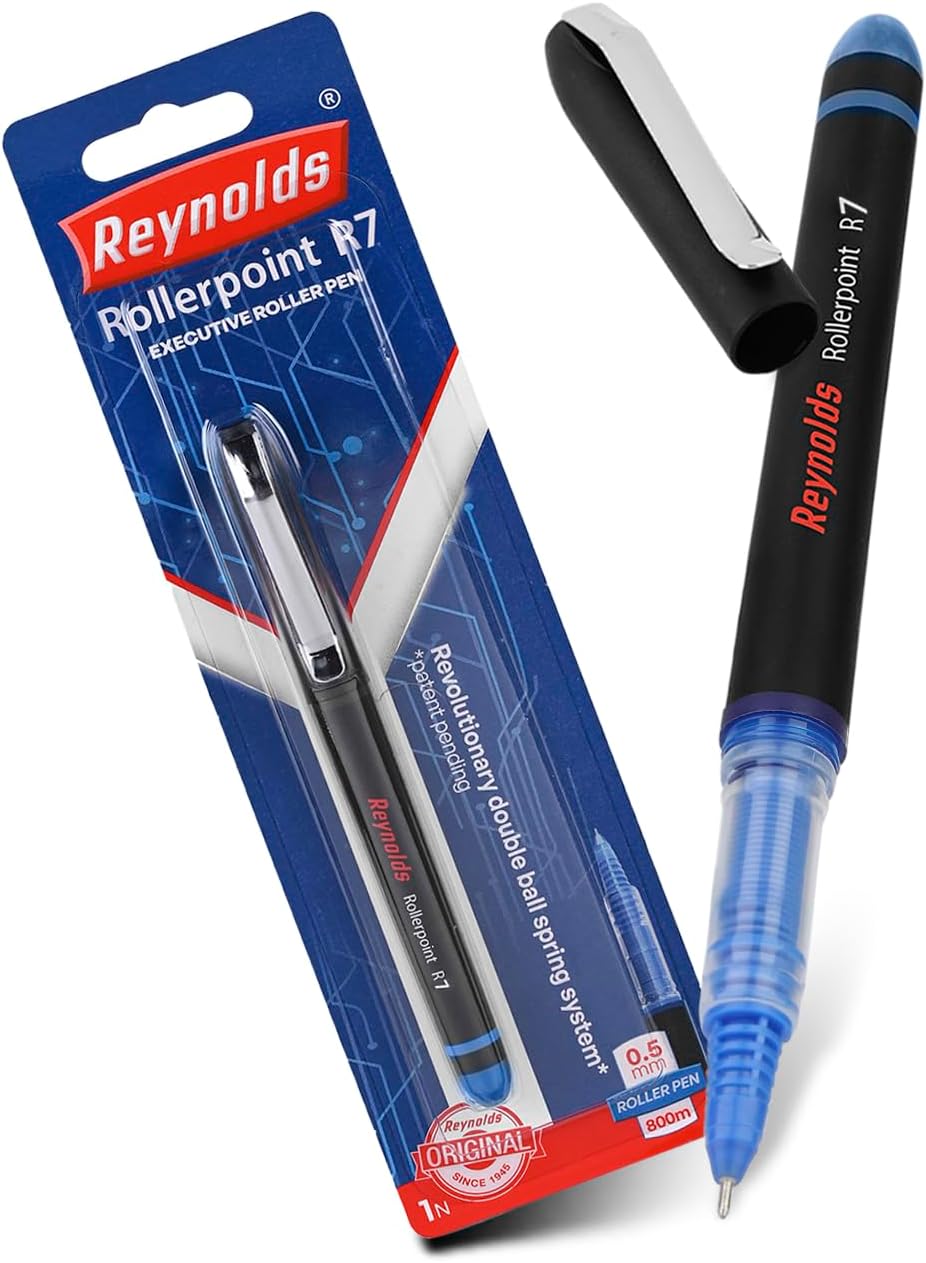Reynolds R7 RollerBall Pen SET - 1 PEN BLUE | Roller PEN WITH COMFORTABLE GRIP | BLUE ROLLER BALL PENS FOR WRITING | PEN FOR PROFESSIONALS | 0.7 mm TIP SIZE